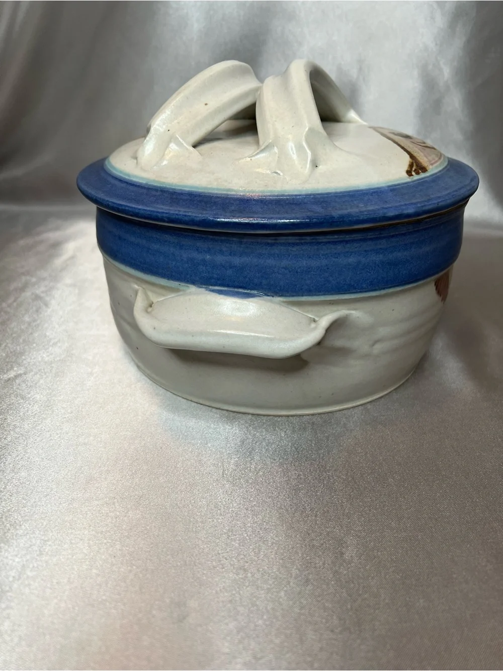 Handmade Ceramic Blue & Cream Covered Casserole Dish